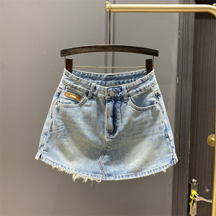 裙半身裙子 显瘦牛仔短裙女高腰裙裤 夏季 2025新款 阔腿开叉a字短裤