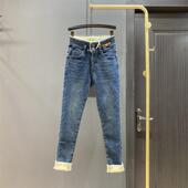 加厚保暖羊羔绒小脚牛仔裤 高腰弹力紧身九分铅笔裤 女2025冬季 新款