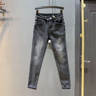 显瘦紧身提臀铅笔裤 2025新款 女秋季 复古黑灰色高腰弹力小脚牛仔裤