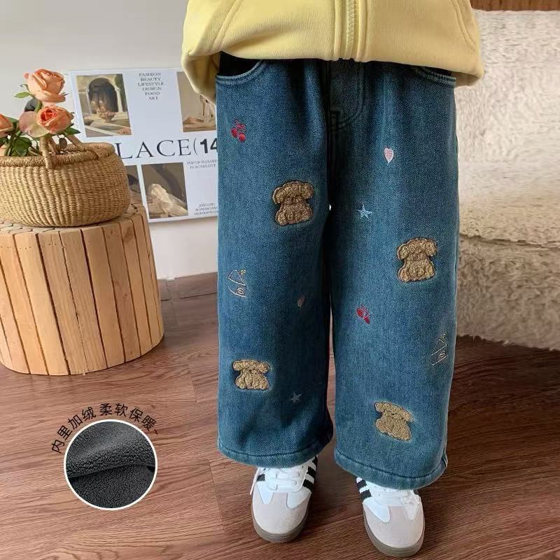 女童加绒牛仔裤2026新款秋冬款
