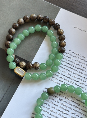 天然绿东陵红玛瑙绿檀木手串手链
