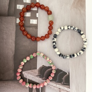 桃之夭夭 水墨画 原创自制天然雨彩石中式古典百搭桃花运手链气质