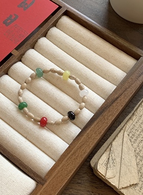 走马月明中  原创自制砂石玉髓绿东陵天然石弹力手链新中式