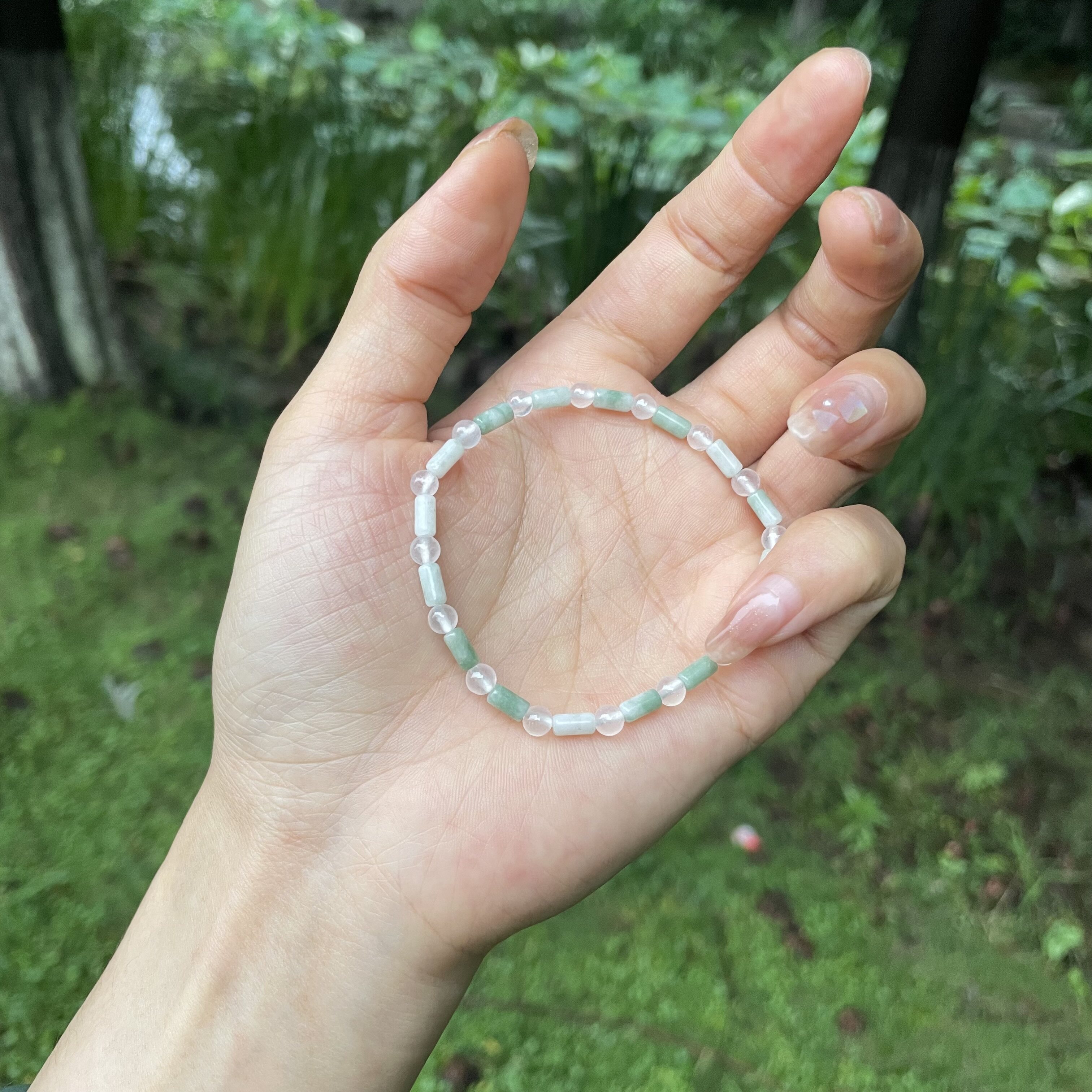 青竺 淡雅原创自制天然绿石白玛瑙显瘦温柔新中式古典配色手串女
