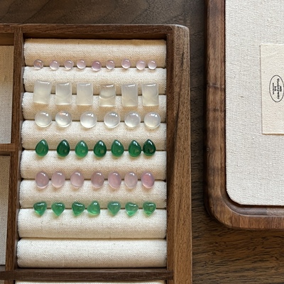 白月光 新中式冰透白玛瑙绿粉玛瑙天然石防过敏日常小巧复古耳钉