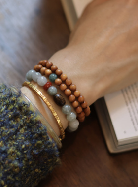 梦幻意境蓝水翡翠搭配檀木手串