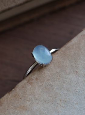 南枕眠 原创自制天然海蓝宝简约日常气质复古新中式可调节戒指