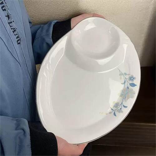 饺子盘带醋碟家用高级感虾盘饭店商用饺盘寿司盘酒店专用水饺盘子