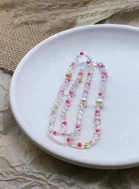 Dua冰透炫彩花生米珠天然淡水珍珠贝珠泡泡叠戴ins不撞款小众手链