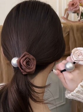 干枯玫瑰花珍珠发圈女新款