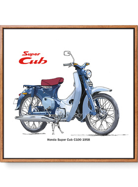 1958年本田初代超级幼兽C100摩托车SuperCub装饰画机车墙挂画30CM