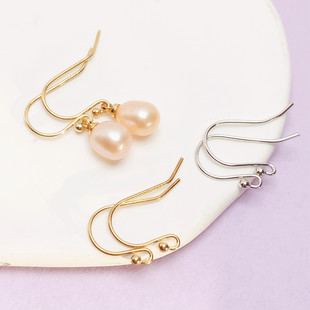 S925纯银镀18k金配件金精工耳钩配件圆珠耳钩空托可挂配珠DIY耳饰