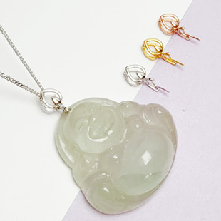 斜孔S925纯银迷你小号佛公吊坠扣玉坠扣diy翡翠银扣头项链扣银饰