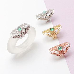 S925纯银镀18k金指环手镯卡扣叮当镯戒指金色夹扣复古遮瑕配件扣