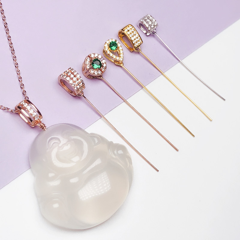 DIY翡翠925银斜孔男女款吊坠扣