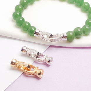 s925纯银珍珠扣子配件 双头可打开扣手工DIY串珠镶钻手链项链搭扣