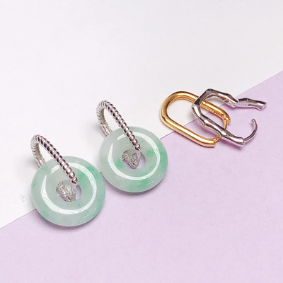 镀18K金耳环diy耳夹耳圈扣s925纯银耳扣两用耳环空托扣平安扣头