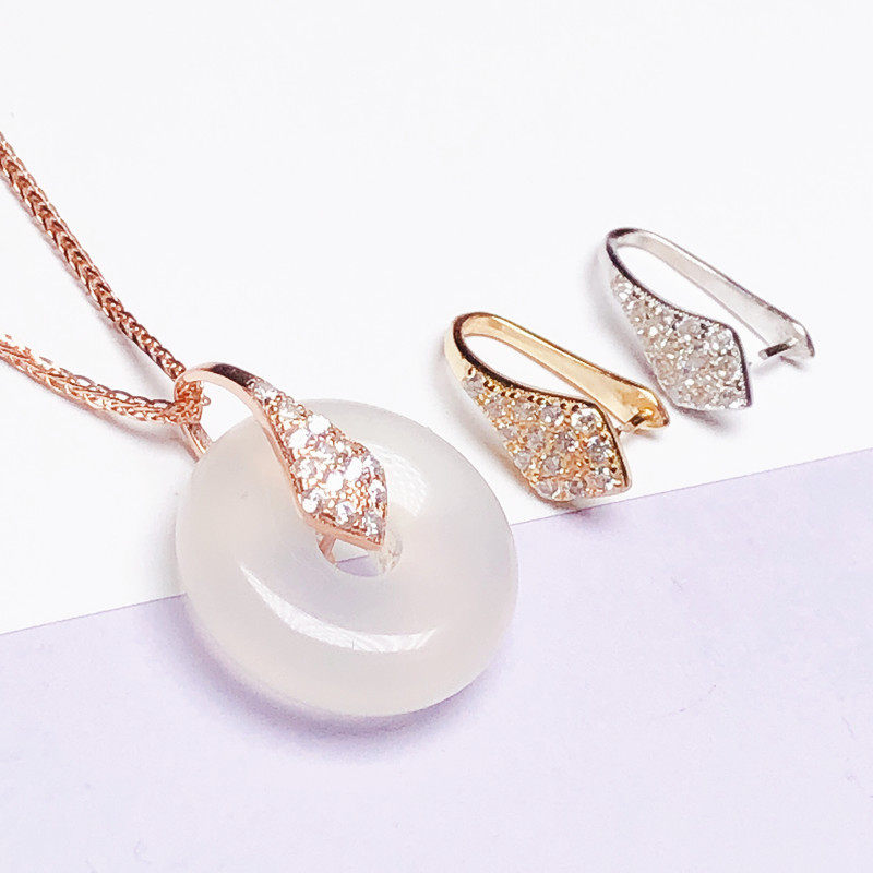 平安扣夹扣 S925纯银镶嵌玉石翡翠小号蜜蜡银扣头方牌配件吊坠扣