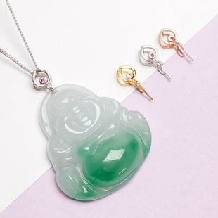 925纯银镀18K金扣头观音佛公小吊坠项链坠挂件扣头精致迷你款小号