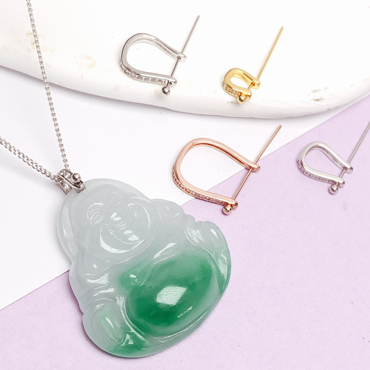 u型扣s925银扣头镀18k吊坠扣玉坠配件夹厚扣活扣卡扣翡翠玉扣夹扣