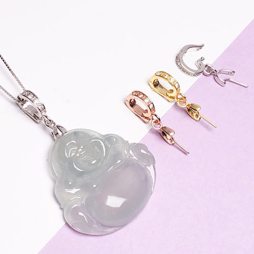 925纯银项链吊坠扣瓜子扣卡扣斜孔玉坠佛扣头活口开口扣18k金扣子