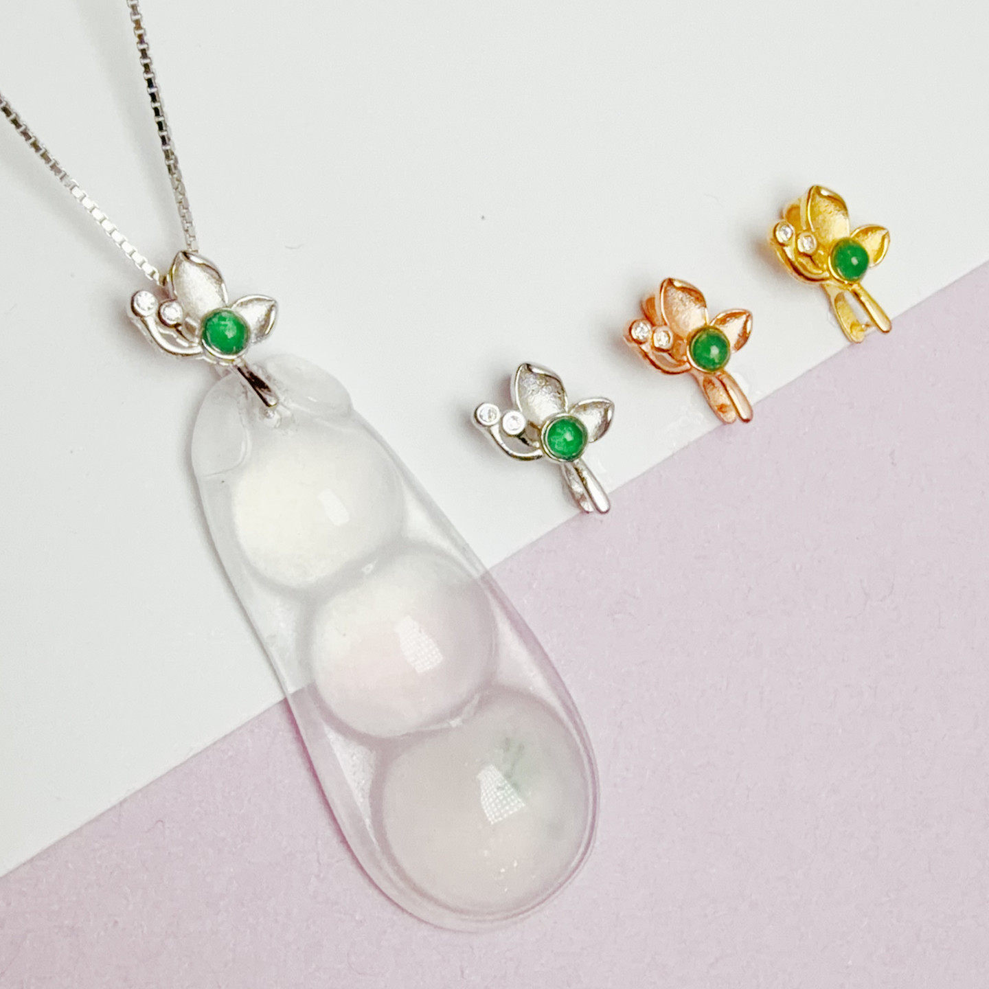 s925纯银扣头镶钻莲花扣佛公玉叶迷你扣如意小号瓜子夹扣diy配件