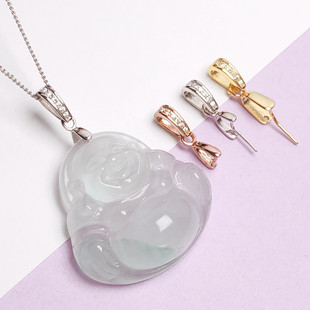 S925纯银斜孔吊坠夹扣翡翠佛公观音挂件扣头DIY 配件百搭镀18k金