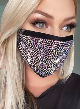 秋冬新款欧美网红面罩同款烫钻水钻个性时尚口罩透气饰品女1296