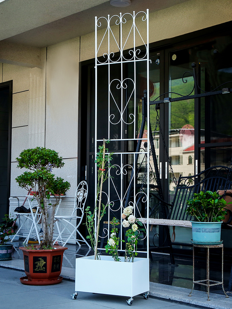 自带桶爬藤架月季铁线莲架网格风车茉莉攀爬阳台花架铁艺花园支架