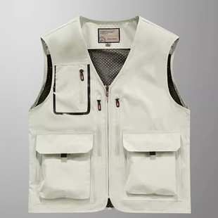 无袖 登山摄影防水马夹大码 背心 多口袋速干钓鱼马甲男薄款 户外新款