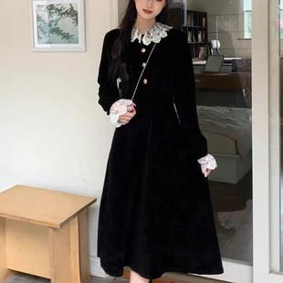 黑色赫本风小个子连衣裙子女装早秋季2025新款高级感内搭气质长裙