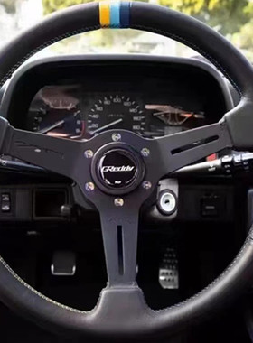 GREDDY三色方向盘 汽车改装14寸真皮方向盘 赛车竞技翻毛皮方向盘