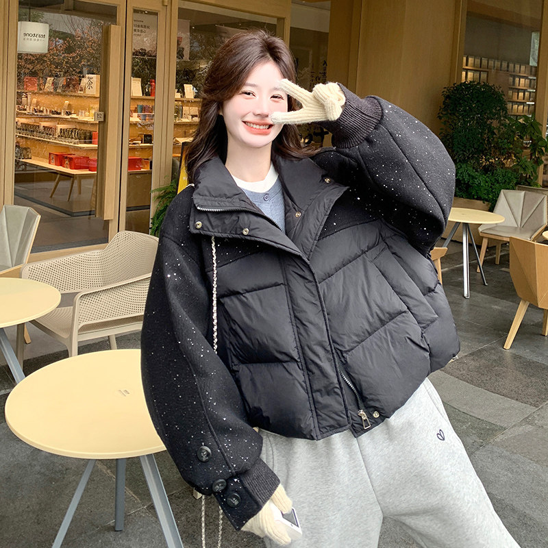 现货90绒亮片拼接宽松羽绒服297-1085-P255-K378,女装棉衣/棉服,艾艾淮淮