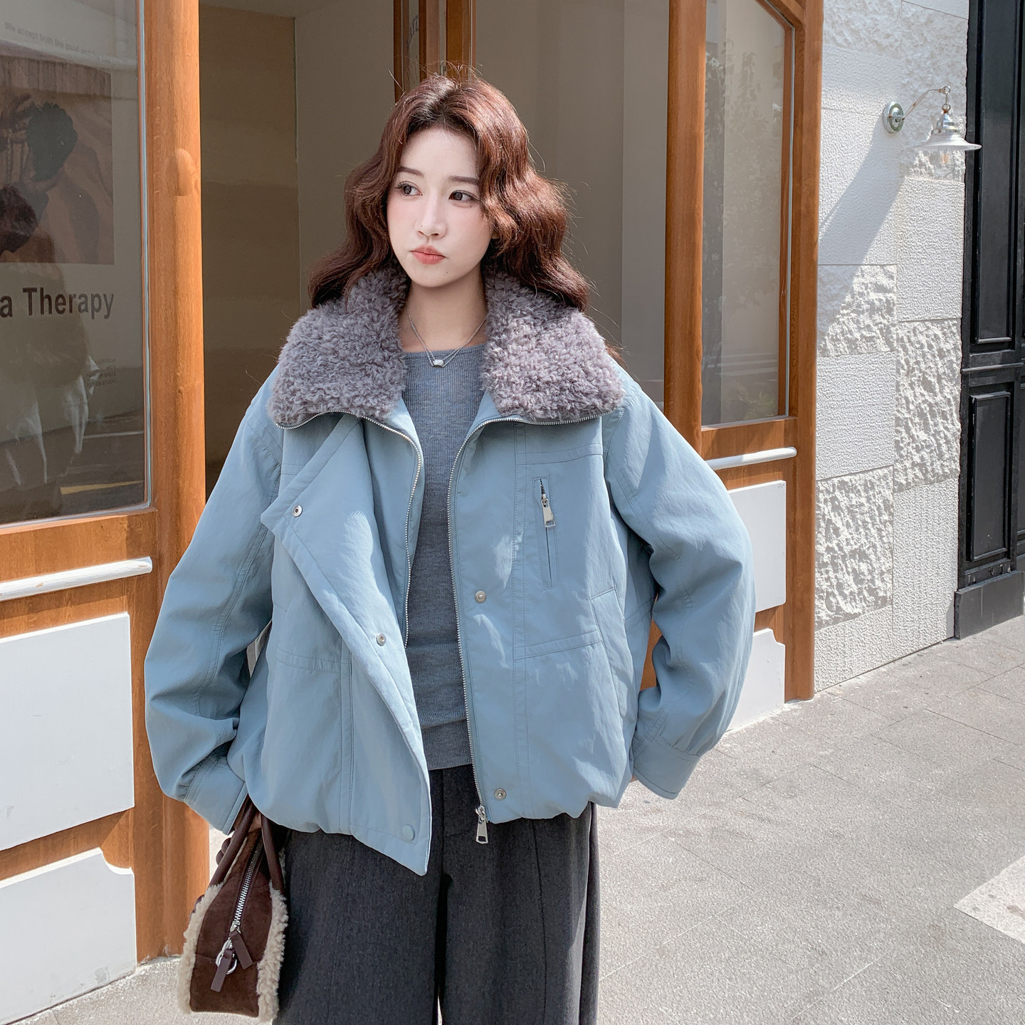 【新款】90绒现货羊羔毛领子拼接羽绒服297-1878-P275-K408,商品下架区,艾艾淮淮