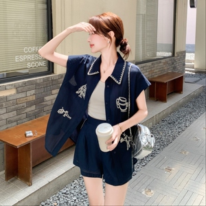 【新款】现货刺绣休闲宽松上衣+短裤套装297-1559-P145-K208图片