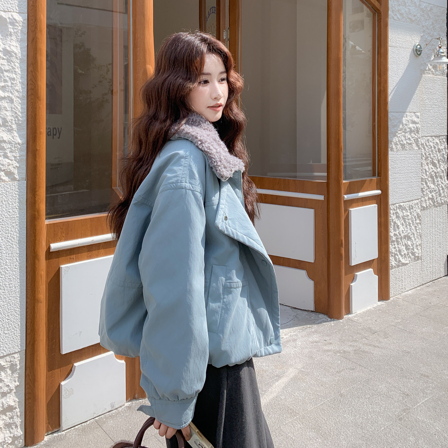 【新款】90绒现货羊羔毛领子拼接羽绒服297-1878-P275-K408,商品下架区,艾艾淮淮