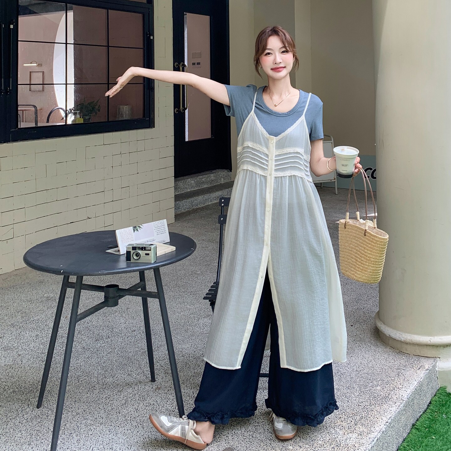 【新款】现货T+裤子+罩衫三件套297-1530-P155-K218,女装连衣裙,艾艾淮淮