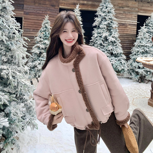 P185 1860 现货粉色皮毛一体羊羔毛297 K268 首发新款