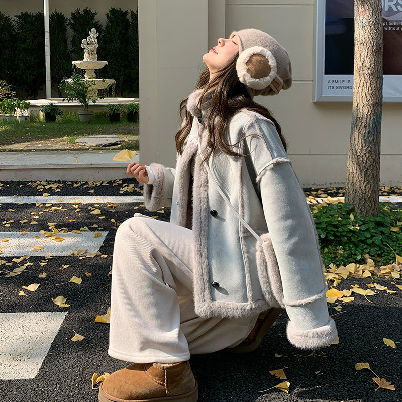 现货皮毛一体羊羔毛配包包297-1030-P195-K288,女装短外套,艾艾淮淮