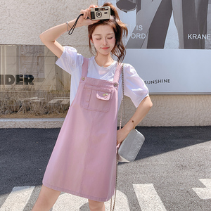 少女风减龄粉色背带连衣裙套装女夏2025新款学院风爆款甜美两件套图片