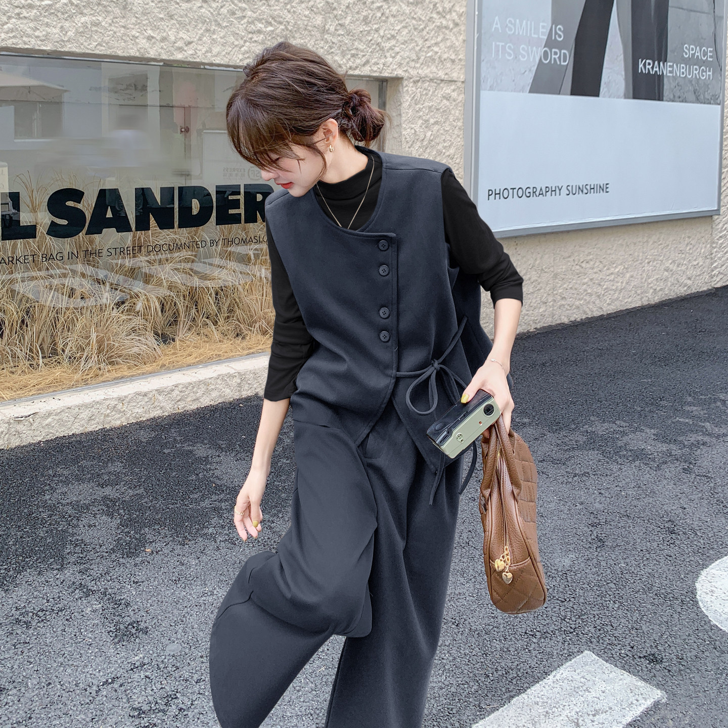 酷盐系西装马甲打底衫阔腿裤三件套女2025秋季新款大方得体套装潮,女装套装/套裙,艾艾淮淮