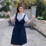 蕾丝拼接牛仔背带裙女2025夏新款设计感洋气收腰小个子，女装连衣裙，艾艾淮淮