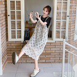 韩系蕾丝镂空吊带连衣裙叠穿T恤裙慵懒休闲显瘦绝美小裙子，女装连衣裙，艾艾淮淮
