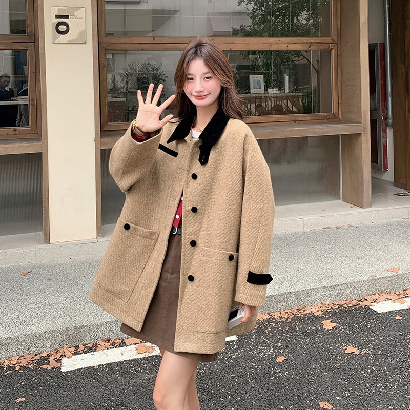 现货撞色小个子毛呢外套297-915-P175-K258,女装短外套,艾艾淮淮