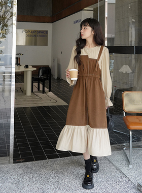 现货 撞色 拼接假两件 显瘦 背带连衣裙297-335-P125-K178