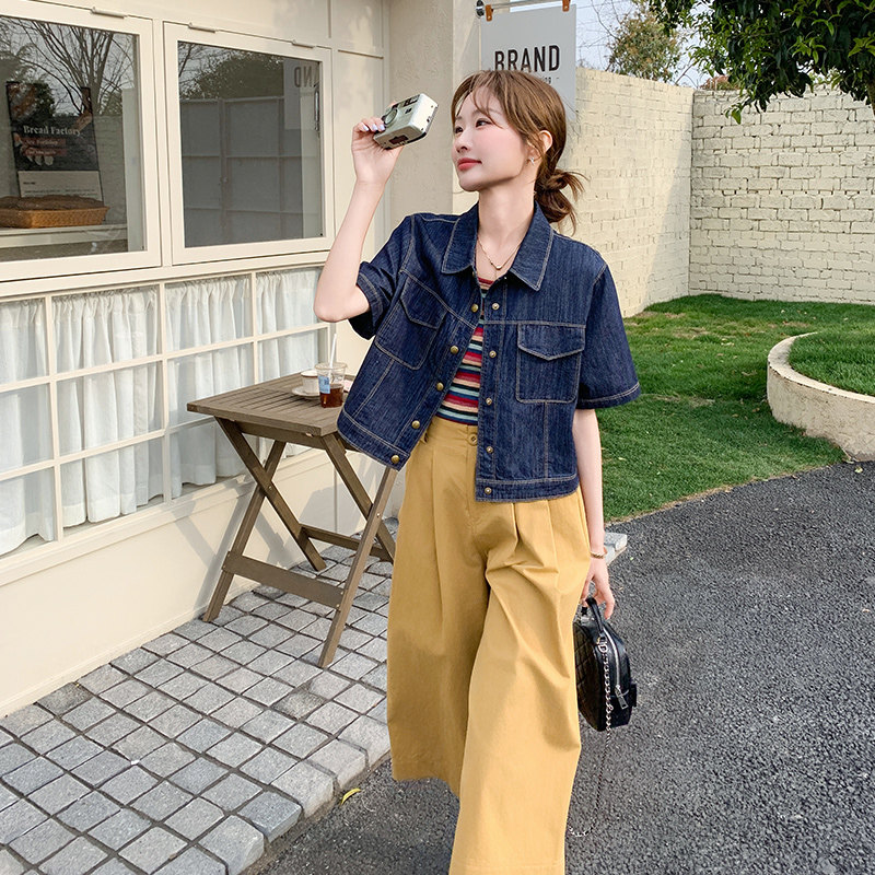 少女感牛仔衬衫吊带休闲裤套装女夏三件套又酷又飒时尚洋气巨好看,女装套装/套裙,艾艾淮淮