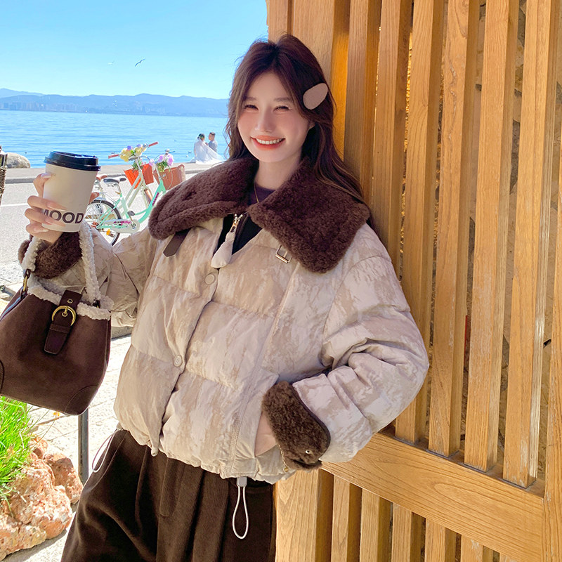 现货90绒羊羔毛拼接羽绒服297-1036-P275-K398,女装短外套,艾艾淮淮