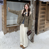 【新款】90绒现货羊羔毛拼接羽绒服297-1937-P285-K418，女装棉衣/棉服，艾艾淮淮