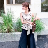 法式波点无袖上衣阔腿裤套装女夏季2025新款温柔风气质减龄两件套，女装套装/套裙，艾艾淮淮