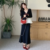 优雅 P155 撞色 半身裙套装 现货 1687 花苞V领 297 K218